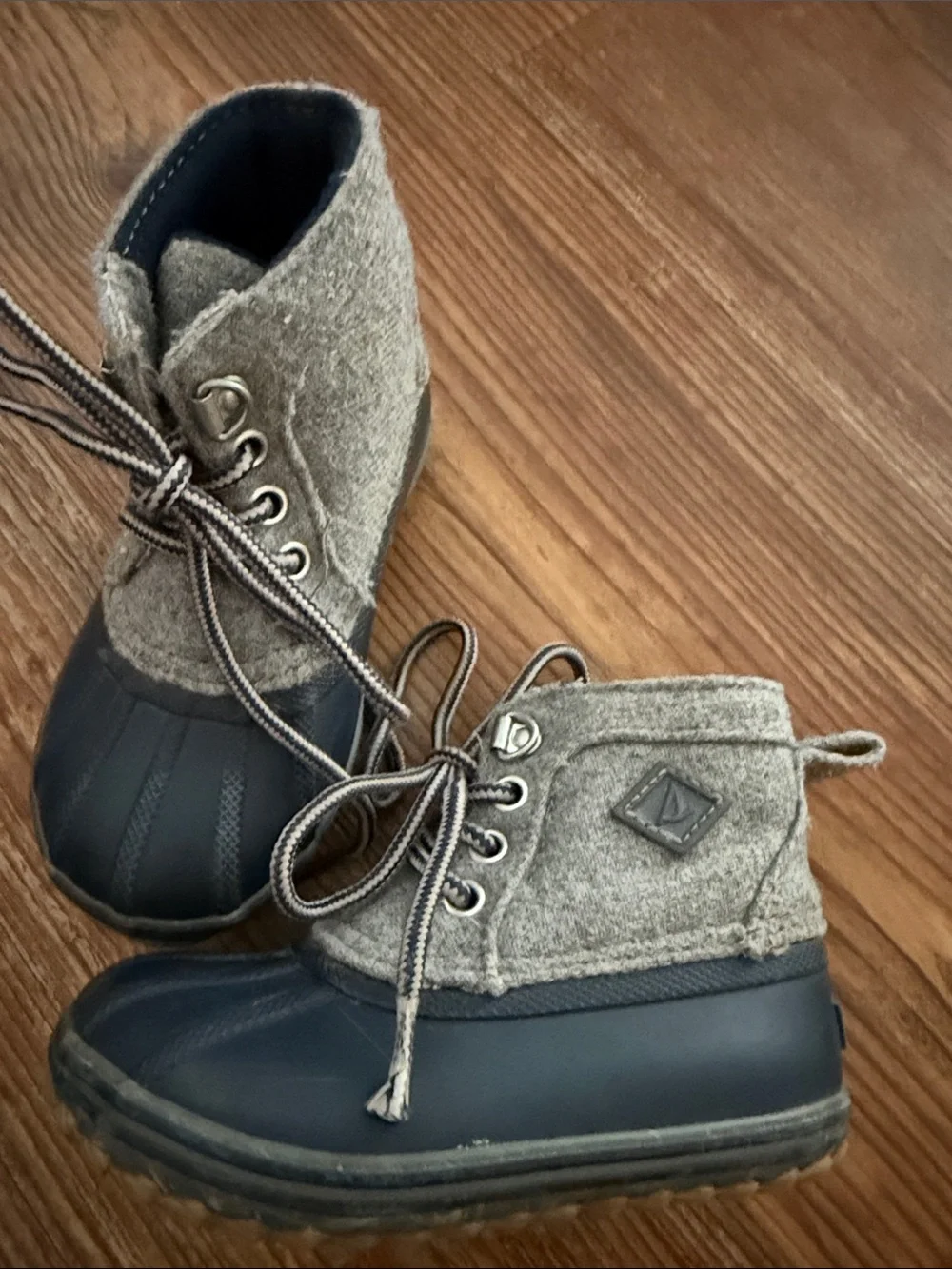 Sperry Kids Grey Felt and Navy Duck Boots